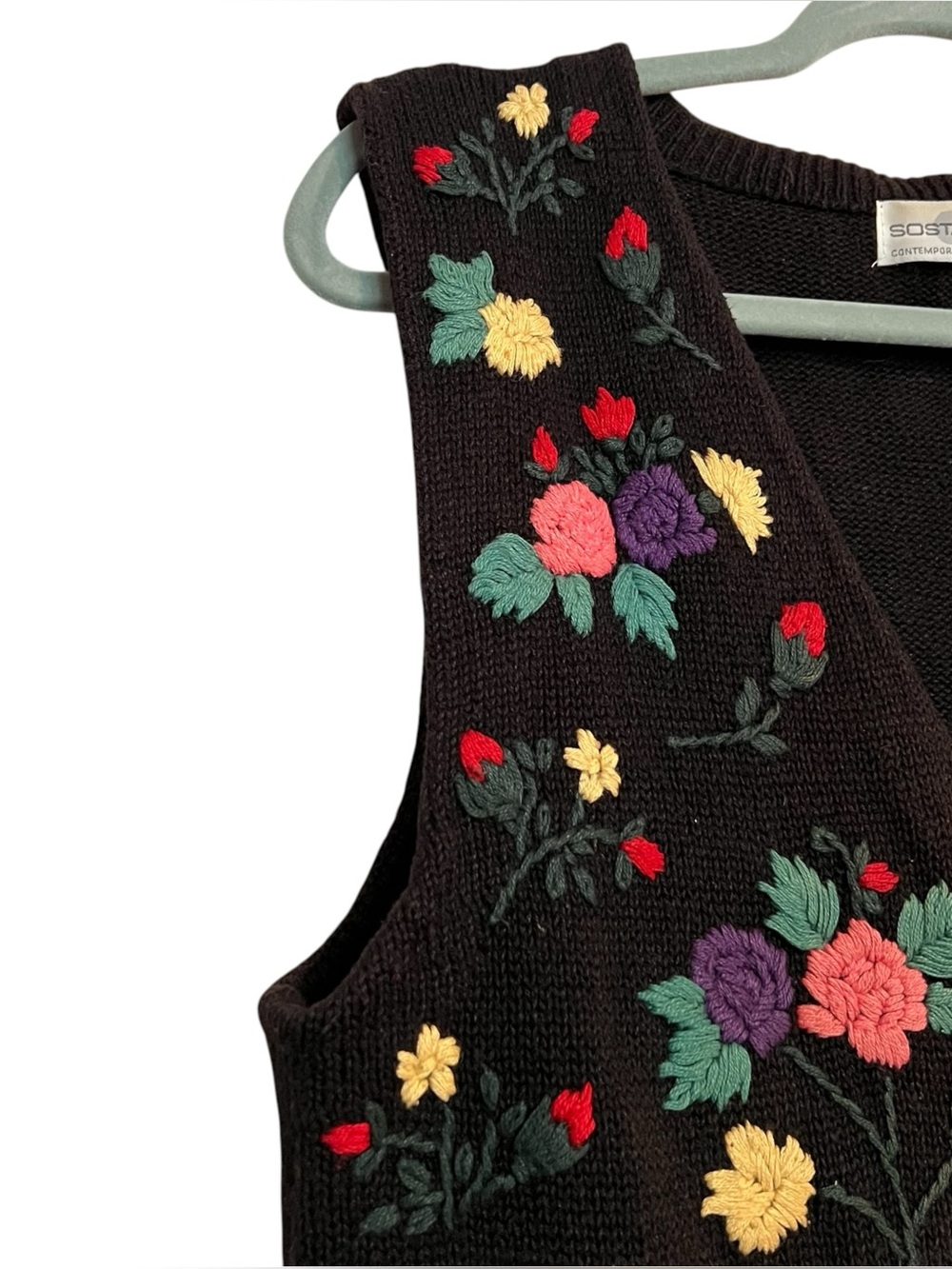 Vintage Sostanza Floral Embroidered Sweater Vest Small Cottagecore - Picture 2 of 7
